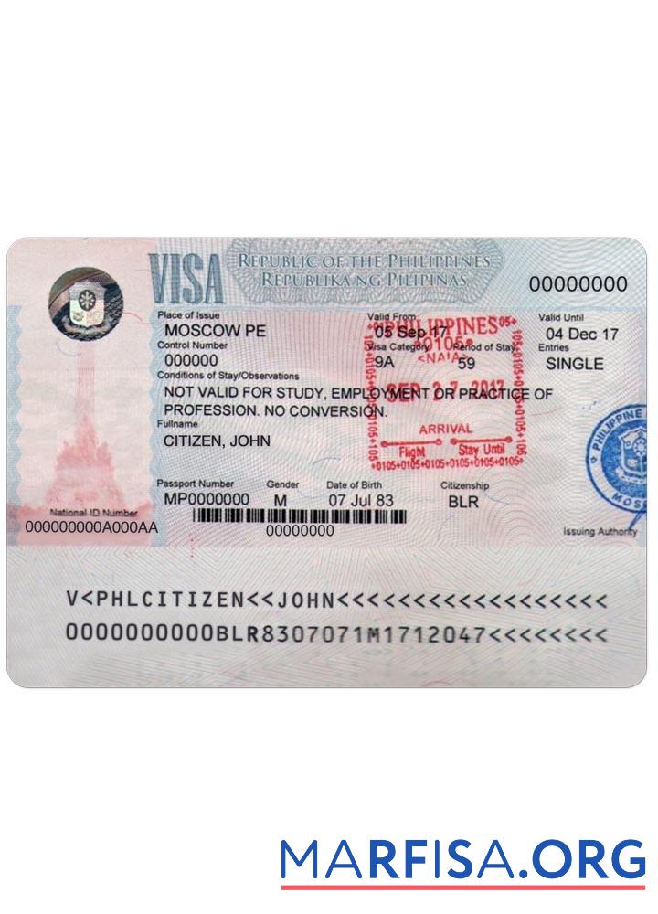 Blank Philippines visa example